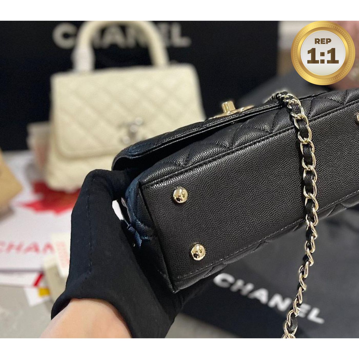 [REP 1:1] Chanel Coco With Top Handle Bag Black For Women 9.4in/24cm